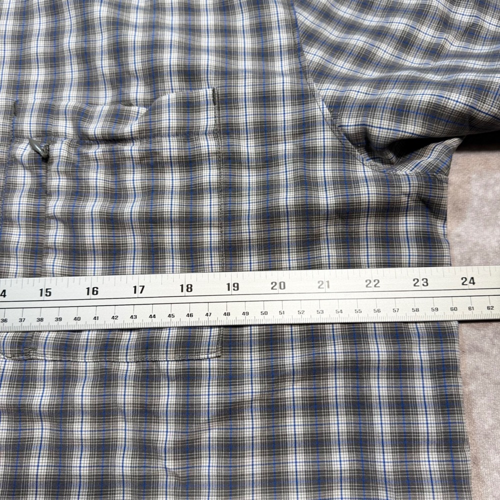 The North Face Mens Large Plaid Button Down Shirt Short Sleeve Gray Blue TB50 - Picture 6 of 8